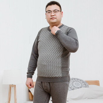 乌鹿200斤冬季大码高档内衣套装男加肥加大矮胖保暖印花秋衣格纹秋裤