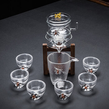 科商荣创意玻璃懒人茶漏滤茶器半自动茶具茶壶过滤器泡茶神器茶道零