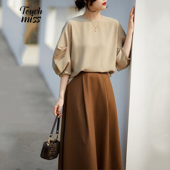 touchmiss塔驰密司女装衬衫女春季新品气质廓形感丝滑缎面醋酸小上衣x