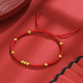 蒂鹅老凤凰黄金相思豆金珠手链女5d硬金手绳足金本命年转运珠生日礼物