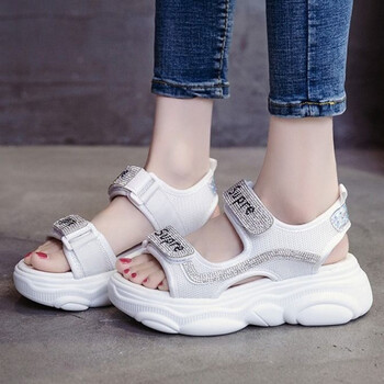 凉鞋女2022夏季新款网红松糕学生魔术贴百搭厚底运动老爹凉鞋 白色 39