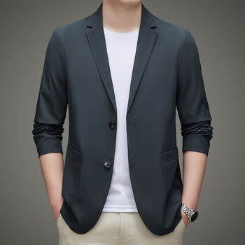 利郎 春秋男式西装新款时尚青年韩版单排扣休闲纯色西服潮流男外 墨绿