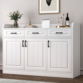 安芬奴收纳柜卧室柜子靠墙抽屉置物 暖白色三门三抽120*34*90cm