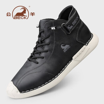 意大利公羊男鞋真皮马丁靴男秋冬季2022年新款男士休闲鞋高帮鞋子男