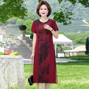 梵侈赫尔轻奢品牌结婚礼服妈妈夏季改良旗袍连衣裙女夏款中老年红色喜