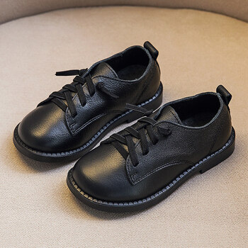头层牛皮香港潮牌男童小皮鞋春秋儿童黑色单鞋子英伦风学生表演真皮软