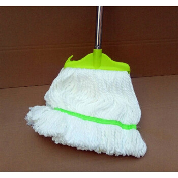 纤维拖把圆头白线拖把不锈钢杆条状拖布老式传统墩布方头白色拖把带杆