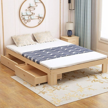榻榻米简约现代床1518大床双人12米简易木床经济型无床头40高抽垫1000
