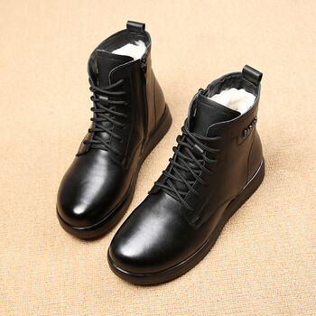 冬季军勾女鞋加绒保暖真的皮短靴女士平底羊毛内里大棉鞋雪地靴定制款