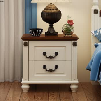 美式乡村卧室套装实木多功能收纳小户型家具储物柜 象牙色床头柜 组装