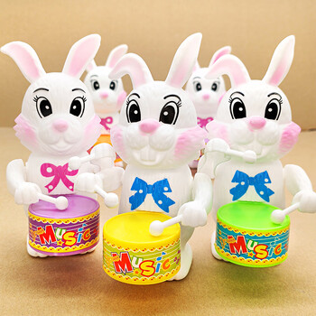 上弦发条敲打鼓玩具儿童动物卡通兔子象狗网红地摆摊婴儿玩具豪迈五只