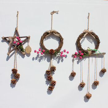 墙面松果装饰挂件手工制作创意幼儿园区角环境创设墙壁挂饰天然干树枝