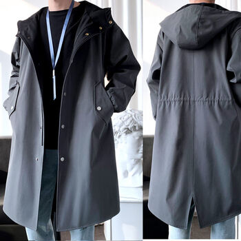 风衣长款外套过膝潮流青年连帽宽松大码加棉潮流帅气男士冬装显高显瘦
