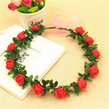 10个花环头饰绿叶藤条材料活动景点旅游手工头戴头环绿叶12朵花红色10