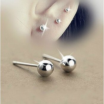 s990耳钉女韩版简约圆珠耳环男士足银豆豆耳针弯钩耳饰 弯钩5毫米耳钉