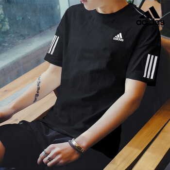 阿迪达斯 （adidas）清风短袖男装 2023春夏季新款透气跑步训练运动服休闲圆领半袖T恤 DU0859/黑色AEROREADY清风面料 S