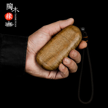 陶木缘金丝楠木水波纹手把件孤品木雕把玩挂件礼品工艺木质摆件金丝