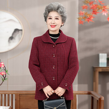 impresswit中老年女装5060岁春秋毛呢外套中老年人加绒加厚秋冬奶奶装
