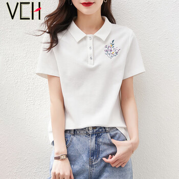 女2023夏季新款女装宽松纯棉polo领高档上衣休闲衣服y1203 珍珠白 s