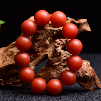 珍韵缘保山南红手串收藏级满色满肉宝山柿子红玛瑙单圈精品哑光手链