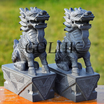 定制适用石雕石头青石麒麟门口摆件一对神兽镇宅纳福风水小石麒麟 高