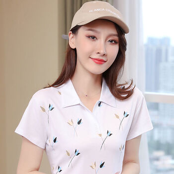 浪莎女装翻领短袖t恤女棉印花夏季新款韩版修身有领polo小衫女士气质