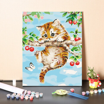 品质好物画画diy填充油彩画手绘挂画手工填色动物小猫咪北欧涂色数字