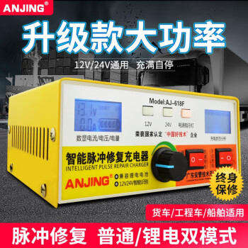 Anjing 安警汽车电瓶充电器12v24v摩托车轿车货车蓄电池充电机小车电瓶冲电器纯铜aj 618f充电器 图片价格品牌报价 京东