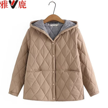 洋气秋冬款夹棉外套女连帽防寒小棉袄大码棉衣棉服卡其色4xl180200斤