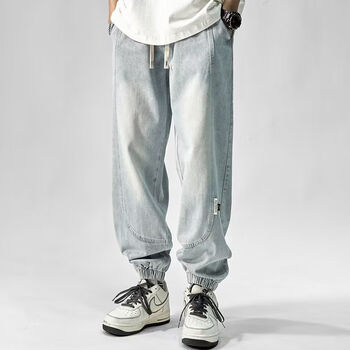 维莘宽松束脚裤男牛仔裤春夏九分裤日系复潮牌ins美式士束脚休闲长裤