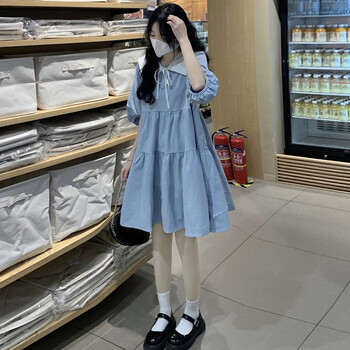 普乔羽青少年裙子初中生女大学生连衣裙12大童娃娃领13少女孩夏装14