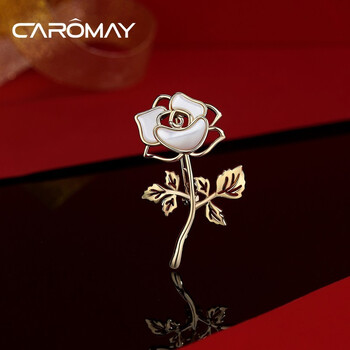 caromay镂空玫瑰胸针女高档徽章小众设计感气质胸花别针饰品配饰香槟