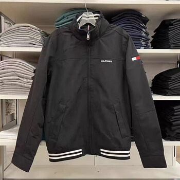 tommyhilfiger美国汤米立领休闲夹克防风防水拉链连帽冲锋衣外套黑色