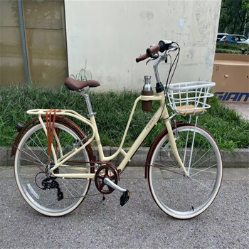捷安特拿铁淑女学生女士轻便城市休闲复古轻便变速自行车24 26寸 小麦