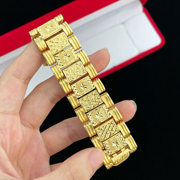 锦彩福大气车花男士手排手链镀越南沙金老板宽版手表链久不掉色男士