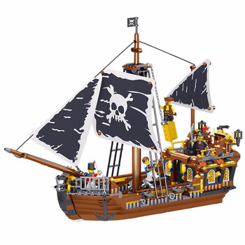 兼容海盗船骷髅冒险号加勒比海盗船轮船模型积木儿童智力拼装玩具男孩