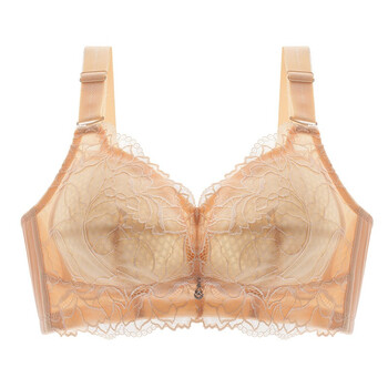 娇内衣女超薄款无钢圈上托性感蕾丝聚拢大码胖mm大胸显小文胸罩 肤色