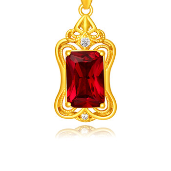 暮璃足金999长方形红宝石吊坠黄金小蛮腰花瓶挂坠子真金项链520送礼5d