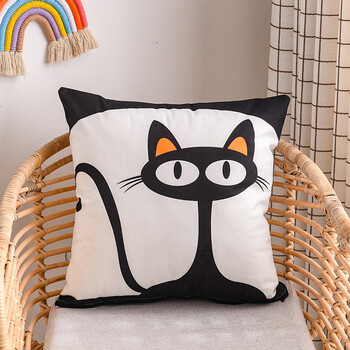 沙发靠垫办公室床头靠背汽车靠枕正方形抱枕套小黑猫双面款4040单套子