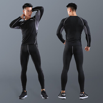 狐狸域运动套装男通用跑步装备秋冬篮球服装速干衣高弹紧身衣训练健身