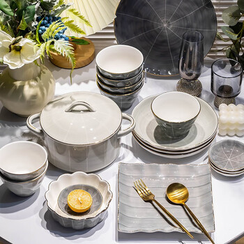 伴树碗碟套装简约北欧家用餐具整套轻奢乔迁盘子碗筷碗具套餐 10人食