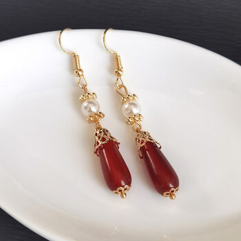 歌娅缇nqp中国红古风汉服耳坠红色耳环女搭配旗袍古装造型过年简约