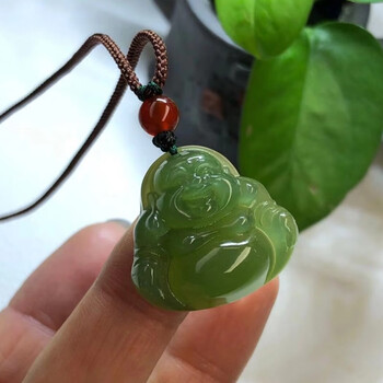 翡翠玉坠岫玉吊坠冰种玉佛岫岩玉弥勒佛公玉坠大肚佛项链玉佩 *31*8