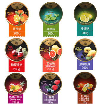 零食嘉云水果糖嘉云糖薄荷硬糖果礼盒铁盒罐装礼物200g 樱桃味200g*2