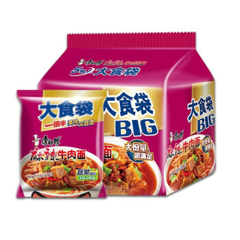 康师傅方便面泡面大食袋麻辣牛肉面5连包