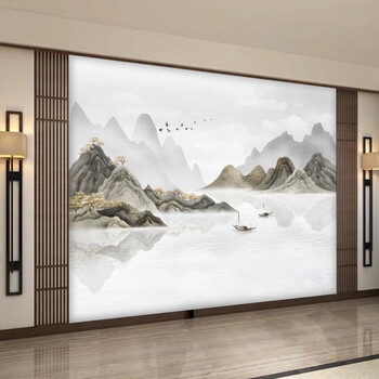 献瑜竹木纤维集成墙板电视背景墙碳晶板客厅办公室新中式山水画护墙板
