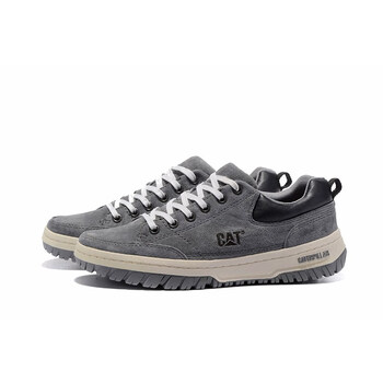 cat卡特男鞋低帮复古英伦工装鞋牛皮运动鞋户外鞋真皮运动旅游鞋灰色