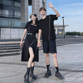 夏季情侣装一裙一衣你衣我裙情侣装夏装短袖t恤新款连衣裙学生宽松