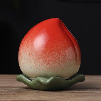 薰然陶瓷桃子摆件创意寿桃密封罐客厅茶桌家居装饰供奉