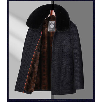 男士冬装加绒加厚雪尼尔大衣外套爸爸装大毛领仿呢子外衣深灰色195